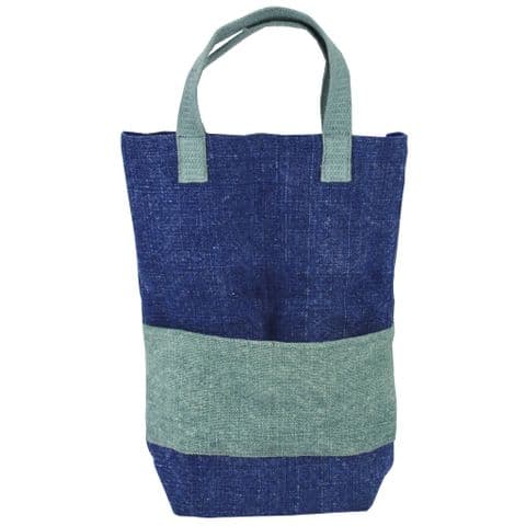 V48217 - Washed Jute Navy Double Bottle Bag 4/PK
