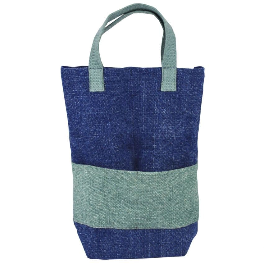 V48217 - Washed Jute Navy Double Bottle Bag 4/PK
