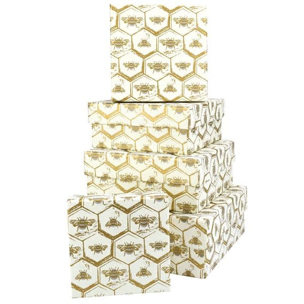 V49245 - Bees Sq Nest of 5 Gift Boxes 1/PK