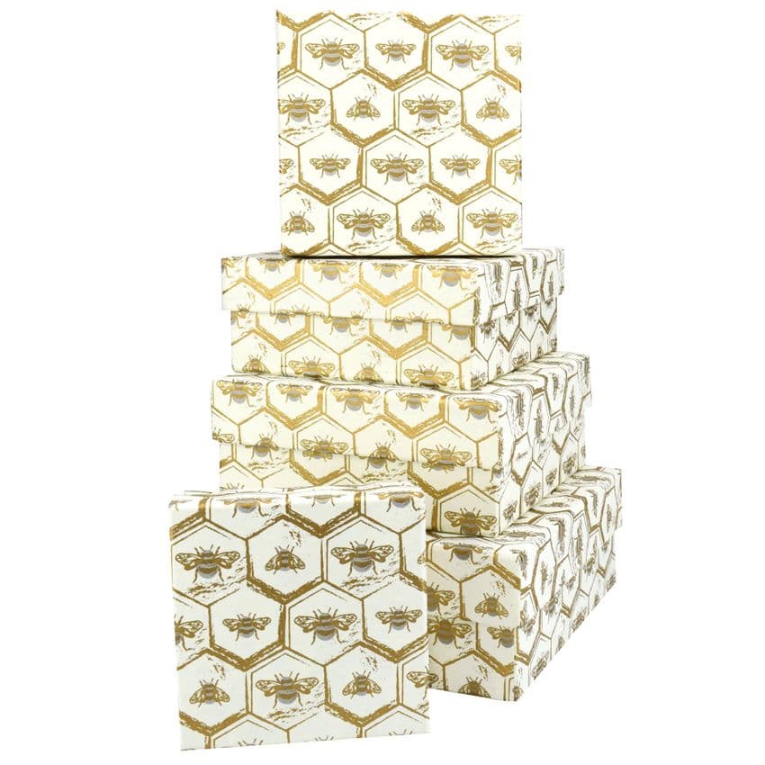 V49245 - Bees Sq Nest of 5 Gift Boxes 1/PK