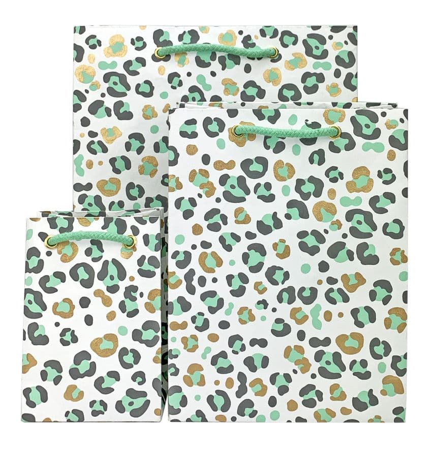 V49504; V49498; V49481 - Mint Leopard Gift Bag GBG374.00/43 10/PK