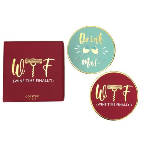 V49726 - Wine Time Finally Coasters S/8 - COA438 4PK