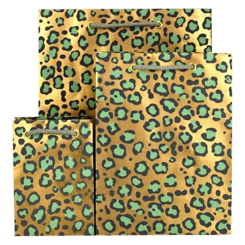 V502348; V50241; V5025 - Leopard Print Gold Gift Bag - GBG374.100 10PK