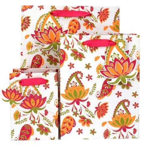 V50883, V50890, V50906 - Paisley Floral Orange Gift Bag & Tag - GBG472.00/57 10/PK