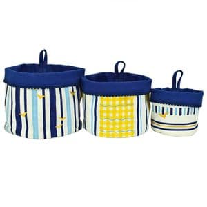 V51705 - Coastal Stripe Canvas Storage Pots S/3 - WCSP480 4/PK