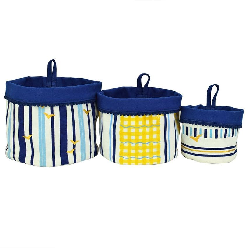 V51705 - Coastal Stripe Canvas Storage Pots S/3 - WCSP480 4/PK