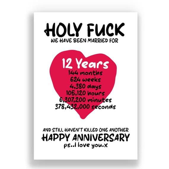 12 Years Wedding Anniversary Card | And We Still Haven't Killed One Another!