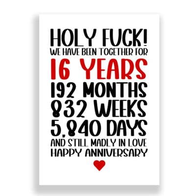 16 Years Wedding Anniversary Card | Still Madly in Love!