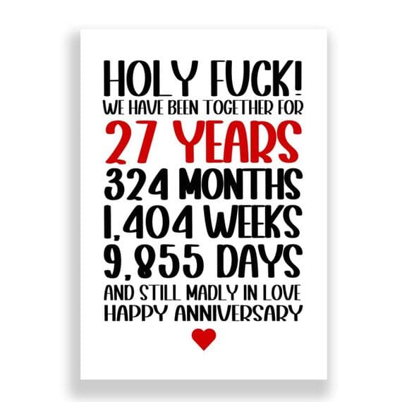 27 Years Wedding Anniversary Card | Still Madly in Love!