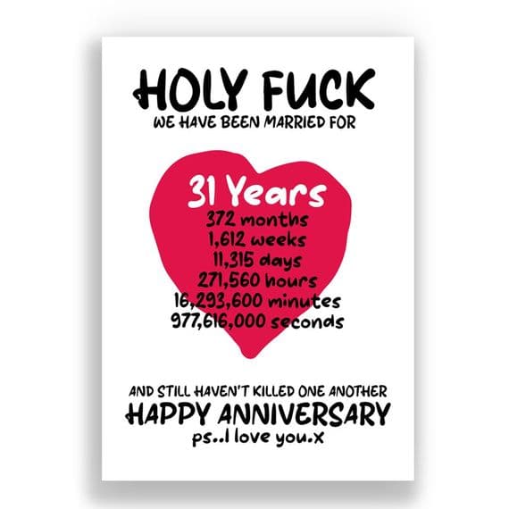 31 Years Wedding Anniversary Card | And We Still Haven't Killed One Another!