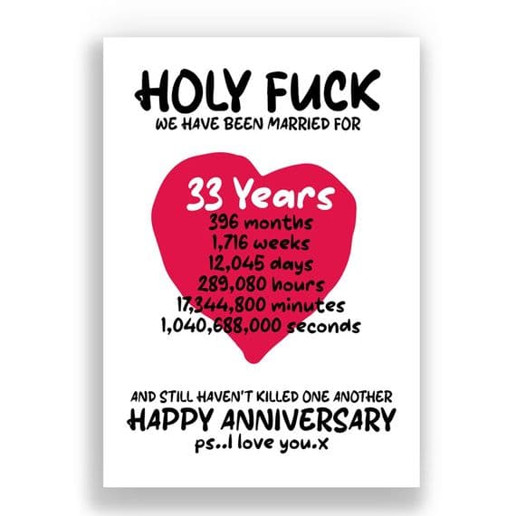 33 Years Wedding Anniversary Card | And We Still Haven't Killed One Another!