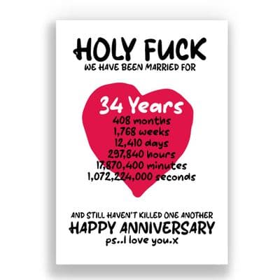 34 Years Wedding Anniversary Card | And We Still Haven't Killed One Another!