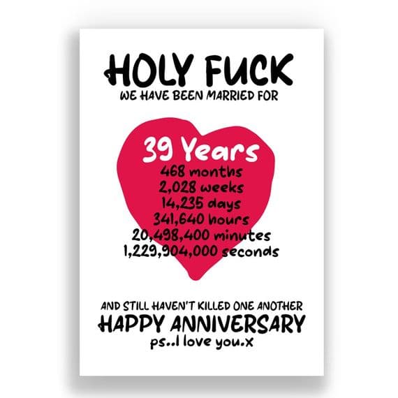 39 Years Wedding Anniversary Card | And We Still Haven't Killed One Another!