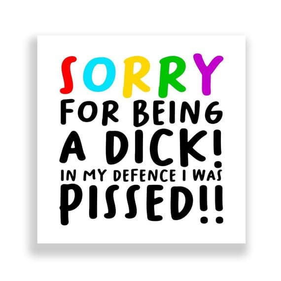 Cheeky  Sorry Card | Sorry For Being A Dick! In My Defence  I Was Pissed!