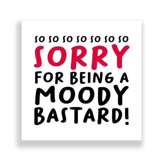 Cheeky Sorry Card | Sorry For Being A Moody Bastard!