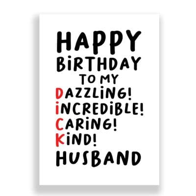 Funny Birthday Card  | HUSBAND | DAZZLING! INCREDIBLE!  CHEEKY!  KIND!