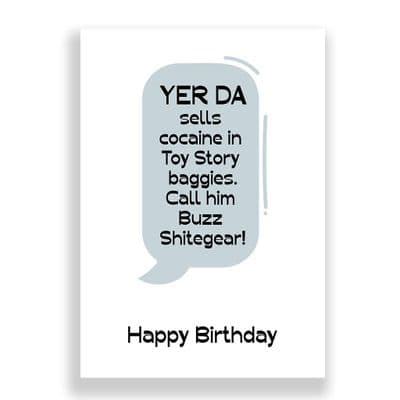 Funny Birthday Card  | YER DA Sells  Cocaine in Toy Story Baggies!