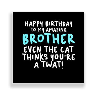 Funny Brother Birthday Card  | Even The Cat Thinks Your a Twat!