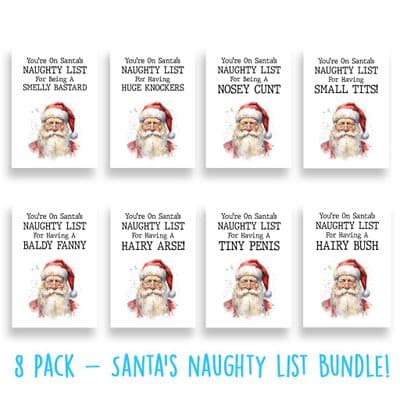Funny  Christmas Card Mega Pack | Santa Naughty List Bundle | 8 Cards