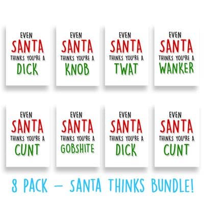 Funny  Christmas Card Mega Pack | Santa Thinks Bundle | 8 Cards
