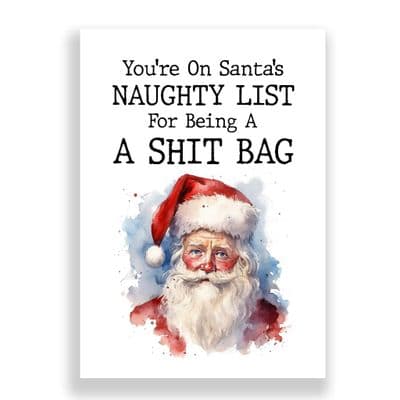 Funny  Christmas Card | You're On Santa's Naughty List For Being A Shit Bag
