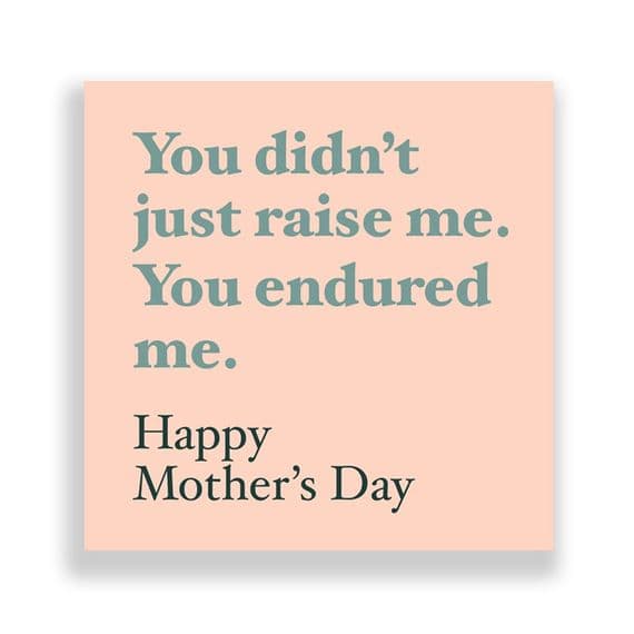Funny  Mother's Day Card | You didn't just raise me you endured me.