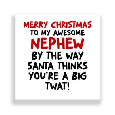 Funny Nephew Christmas Card | Santa Thinks You're A Big Twat!
