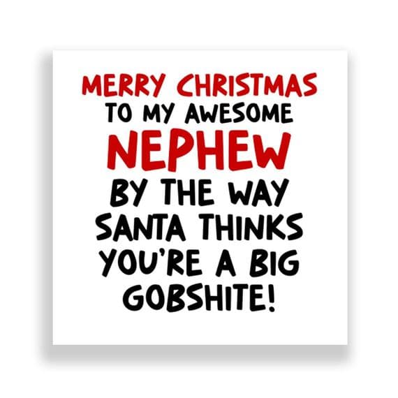 Funny Nephew Christmas Card | Santa Thinks You're a Gobshite!