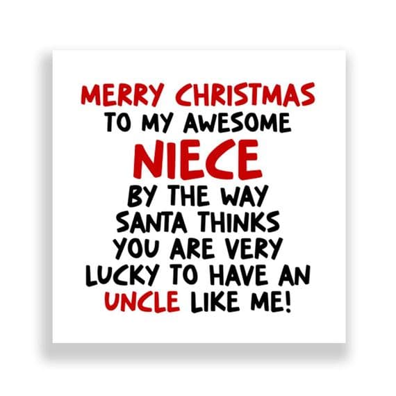Funny Niece Christmas Card | Santa Thinks You're  Lucky To Have An Uncle Like Me!