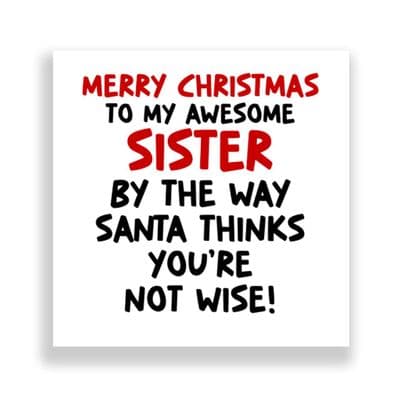 Funny Sister Christmas Card | Santa Thinks You're Not Wise!