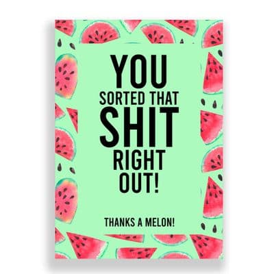 Funny Thank You Card | You Sorted That Shit Right Out, Thanks A Melon