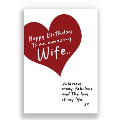 Funny Wife Birthday Card | hilarious, crazy, fabulous and the love of my life