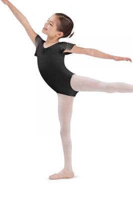 BLOCH Girls Dance Georgette Sequin Flutter Sleeve Leotard CL3732 Black
