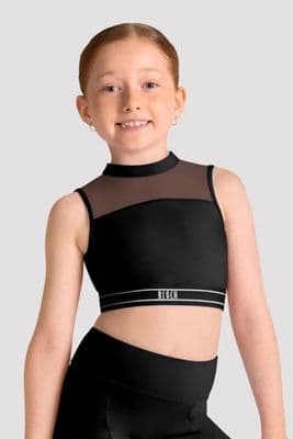Bloch Girls Henny Open Back Elastic Logo Crop Top CZ30028 Black