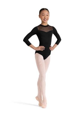 Bloch Girls Judy 3/4 Sleeve Leotard Embroidered Mesh Back Black CL60002