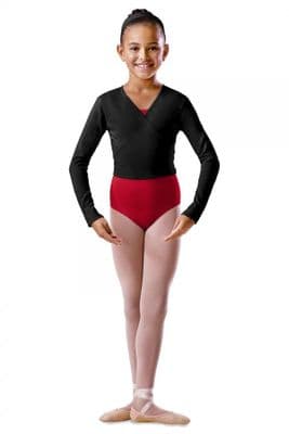 Bloch Girls Long Sleeve Wrap Top Dance Ballet Uniform BU501C Black Cotton