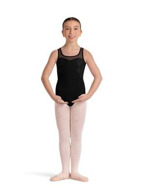 Bloch Girls Lulu Floral Tank Leotard Embroidered Mesh Back Black CL50005