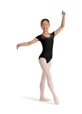 Bloch Girls Mei Floral Cap Sleeve Leotard Embroidered Mesh Back Black CL20003