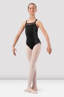 Bloch Girls SALE Margot Camisole Style Leotard Black Printed Lace Bodice CL4147