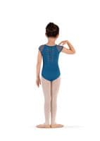 Bloch Girls Sale Rafie Cap Sleeve Mesh Back Leotard Diamante Trim Peacock Blue CL9282