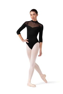 Bloch Ladies Calista Floral Mesh 3/4 Sleeve Leotard L60001 Black