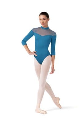 Bloch Ladies Calista Floral Mesh 3/4 Sleeve Leotard L60001 Blue