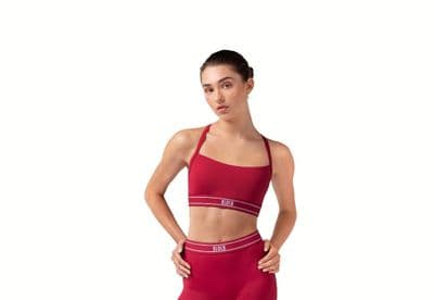 Bloch Ladies Kaia Logo Elastic Crop Top Dance Gym Z30002 Cherry