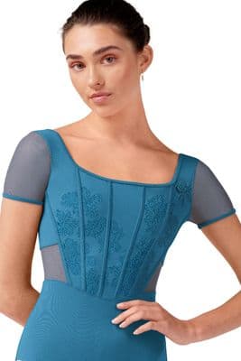 Bloch Ladies Olivia Floral Cap Sleeve Leotard L20001 Blue