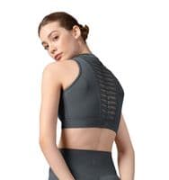 Bloch Ladies Sale Alix Zip Front Crop Top Twist Mesh Back Z8455 Graphite
