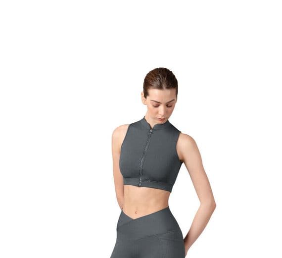Bloch Ladies Sale Alix Zip Front Crop Top Twist Mesh Back Z8455 Graphite