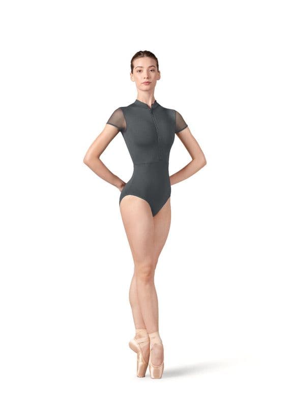 Bloch Ladies Sale Ffion Zip Front Cap Sleeve Leotard Twist Back L5292 Graphite
