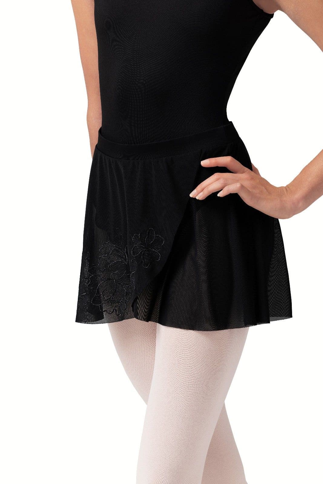 Bloch Ladies Zoe Floral Mesh Fixed Wrap Pull On Skirt R10001 Black