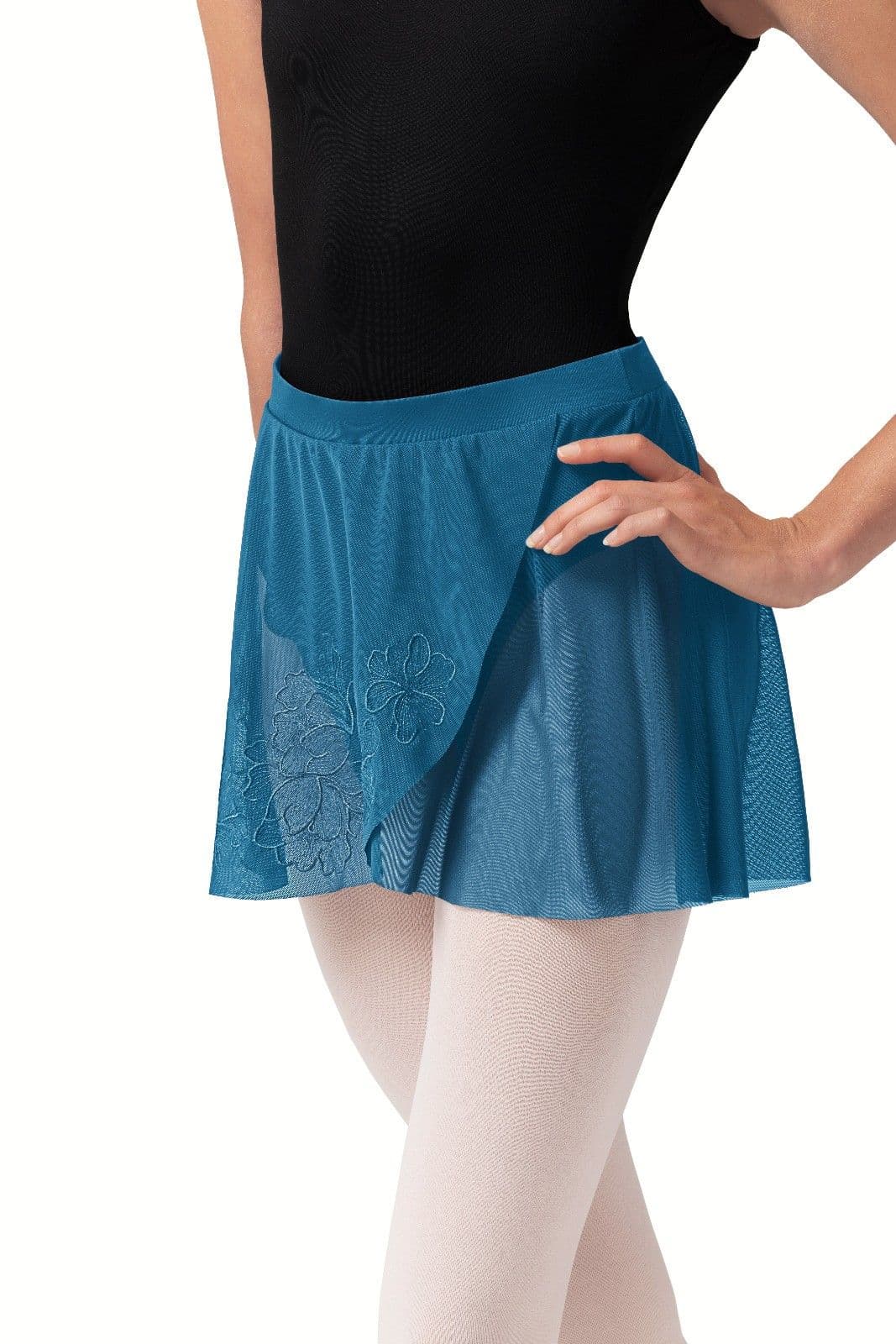 Bloch Ladies Zoe Floral Mesh Fixed Wrap Pull On Skirt R10001 Blue