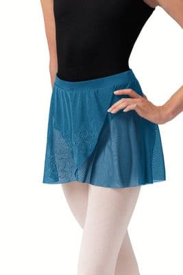 Bloch Ladies Zoe Floral Mesh Fixed Wrap Pull On Skirt R10001 Blue